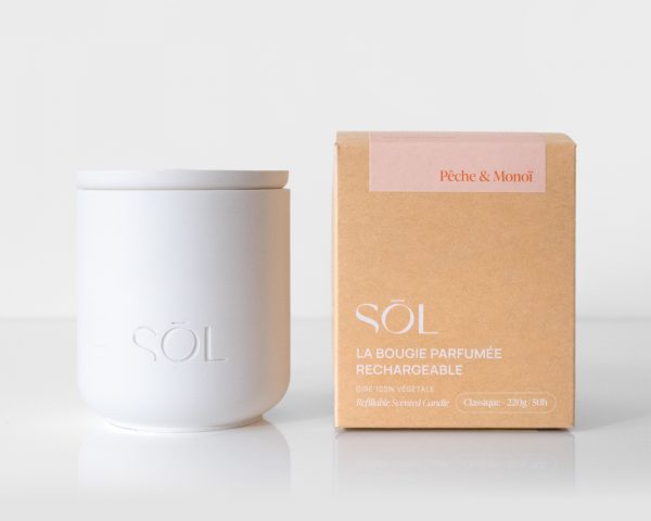 Bougie classique rechargeable Pêche & Monoï
